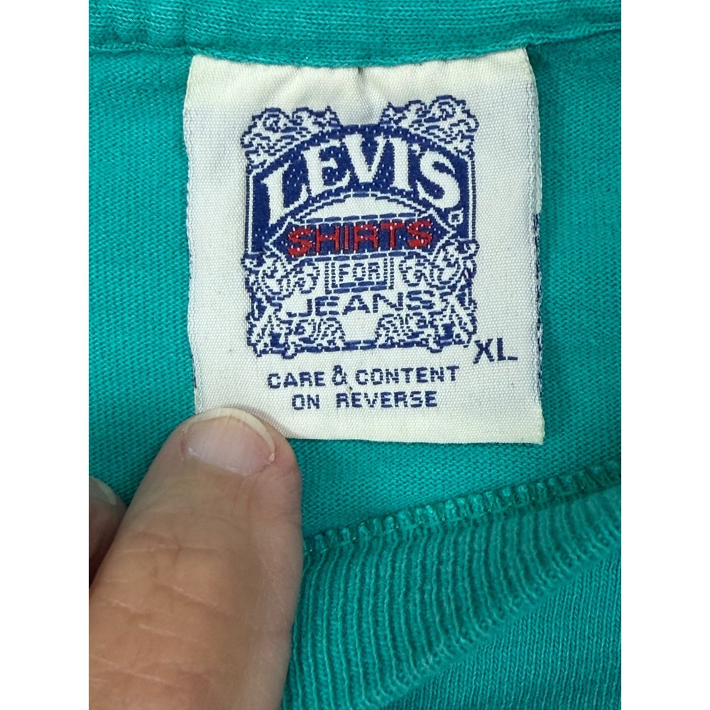 Levi's Men 100% Cotton T-Shirt XL Teal Button Your‎ Fly Vintage 1991 Graphic Tee - Picture 5 of 10
